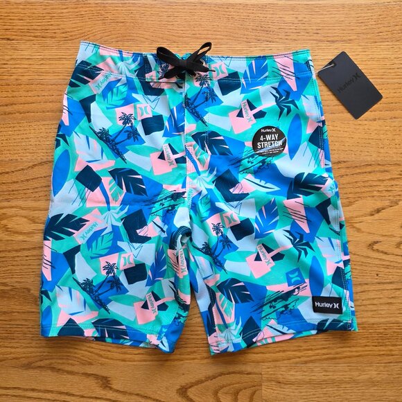 HURLEY Boy's Swim Trunks | Size 10 | Board Shorts Tie Waist Stretch NWT - Picture 1 of 6